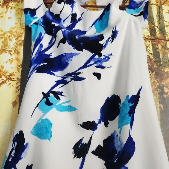 Lauren Ralph Lauren Womens 6 Cold Sholder Cut-Out Floral Crepe Shift Dress Blue - Picture 6 of 16